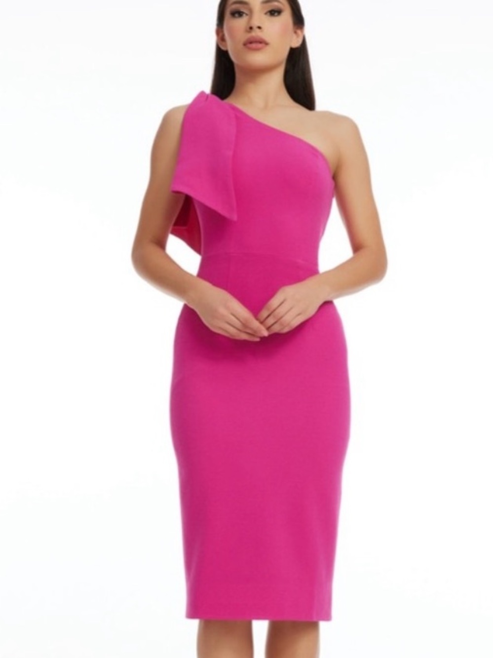Dress The Population Tiffany Dress Pink One Shoulder Knee Length Size Medium